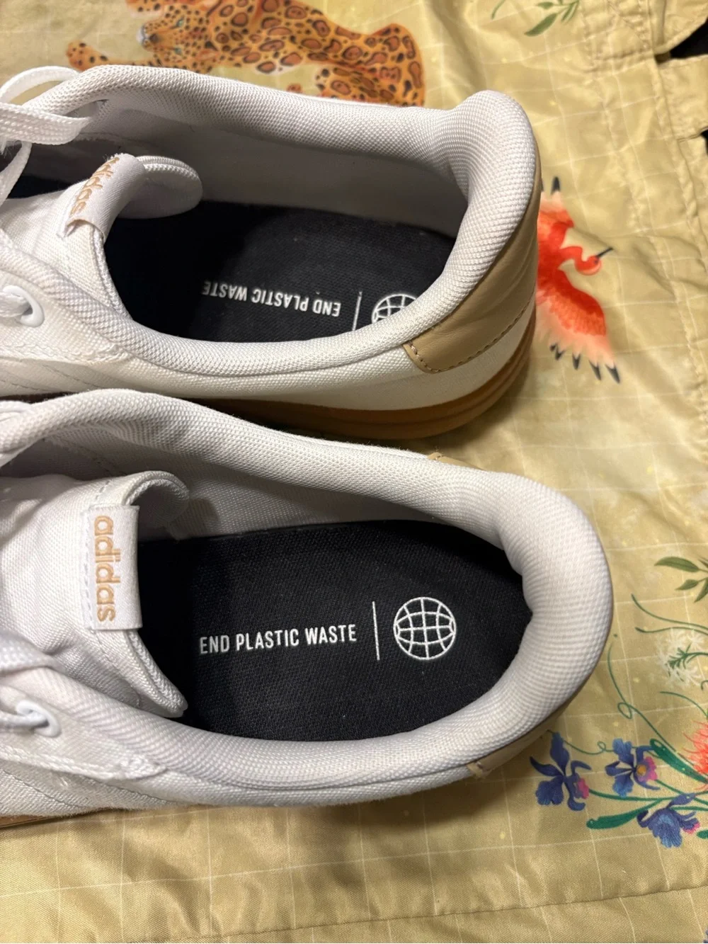 adidas White Canvas Sneakers with Gum Outsole and Gold Heel Tab